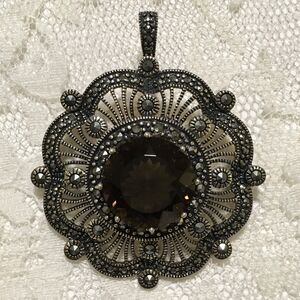 QVC Suspicion Sterling Silver 925 Pendant Brooch Smokey Quartz Marcasite